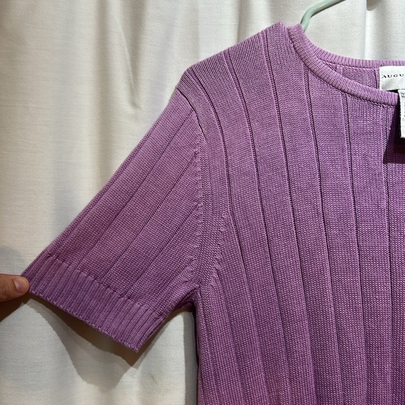 AUGUST SILK Purple Short Sleeve Knit Top Silk/Cotton Blend Size Large - Picture 3 of 6